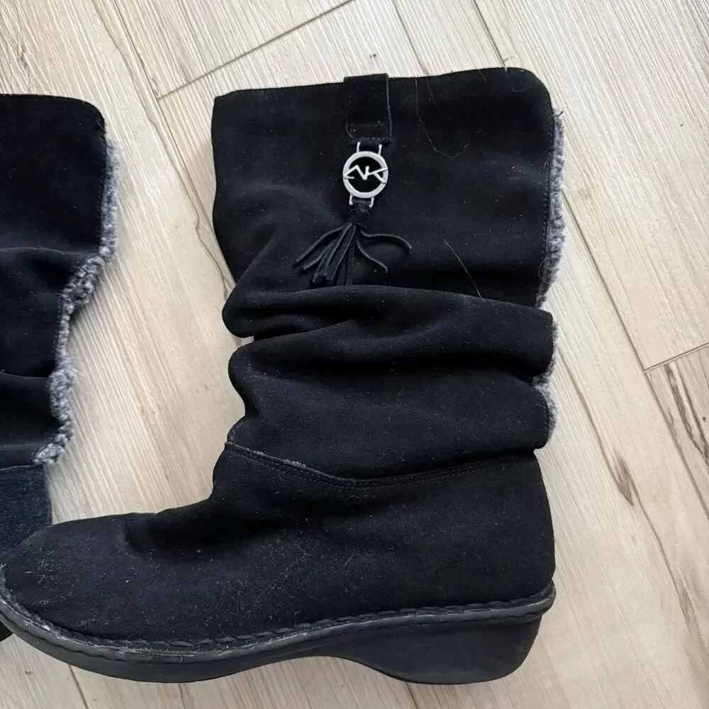 NEW AK ANNE KLEIN KAIL BLACK SUEDE Faux Fur cuff Winter Boots Snow Size 8